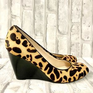 Franco Sarto Helio 2 Calf Hair Leopard Print Wedge Heel Size:6